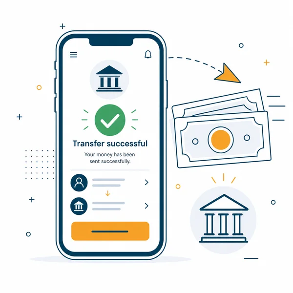 Illustration einer Banküberweisung im Zaunonkel-Markenstil